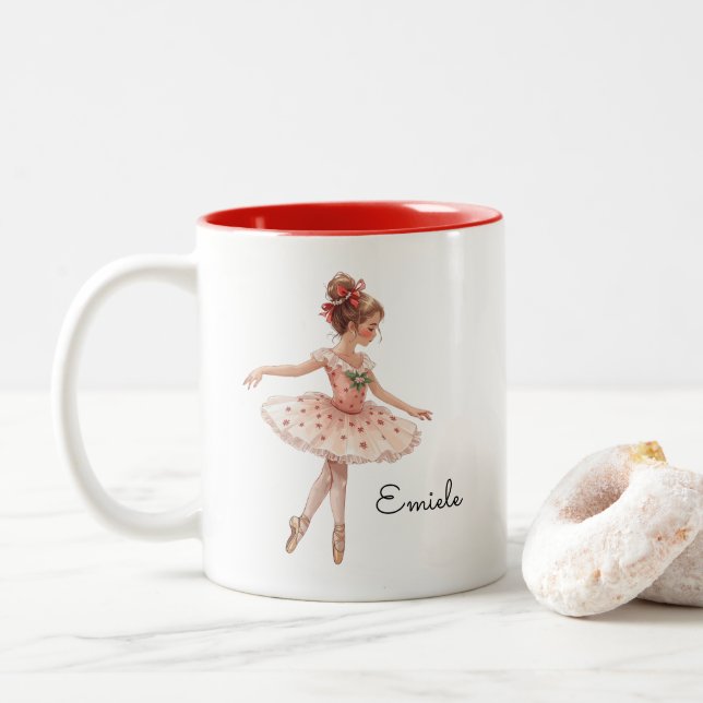 Christmas Ballet Girl Dance Two-Tone Coffee Mug (With Donut)
