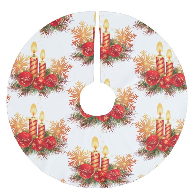 Christmas Balls and Candles Brushed Polyester Tree Skirt (Front)