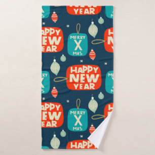 Christmas balls and ornaments vintage pattern back bath towel
