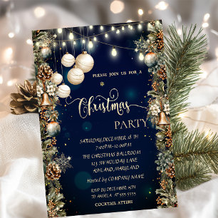 Christmas Balls,Bells,Pinecones Blue Christmas  Invitation