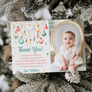 Christmas Balls Birthday Party Thank You Card