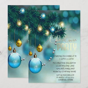 Christmas Balls Blue Corporate Christmas Party Invitation