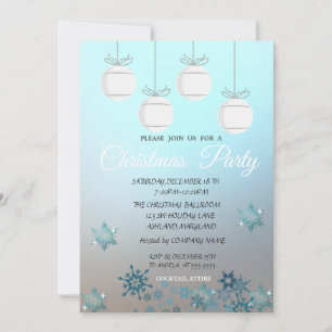 Christmas Balls,Blue  Corporate Christmas Party Invitation