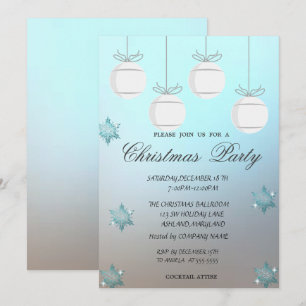 Christmas Balls,Blue  Corporate Christmas Party Invitation