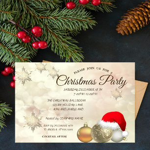 Christmas Balls,Bokeh ,Santa Hat Corporate Party Invitation
