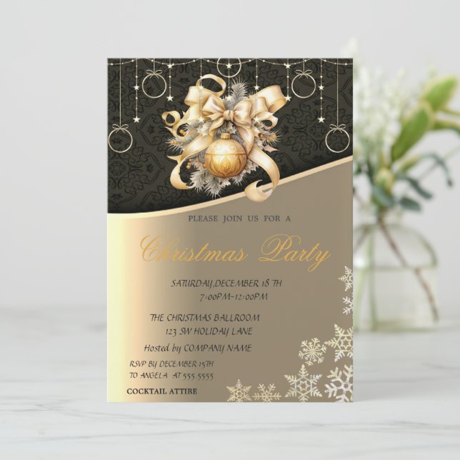 Christmas Balls,Bow Corporate Christmas Party Invitation (Standing Front)