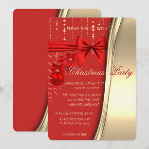 Christmas Balls,Bow, Red , Gold Corporated Party Invitation