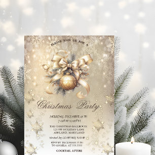 Christmas Balls Bow Snowflakes Gold  Invitation