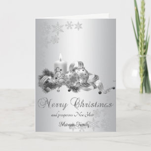 Christmas BallS,Candle Bow Snowflakes Silver Holiday Card