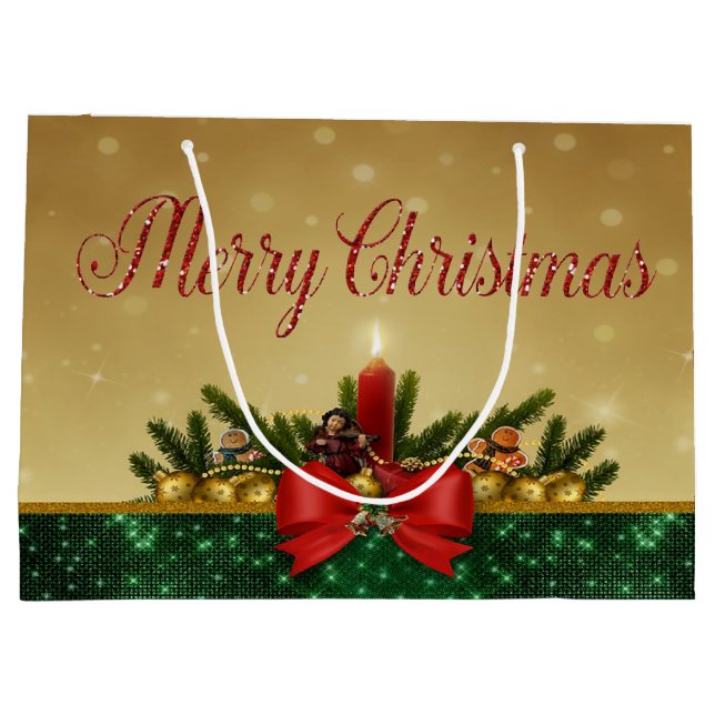 Christmas Balls,Candle,Merry Christmas Large Gift Bag (Back)