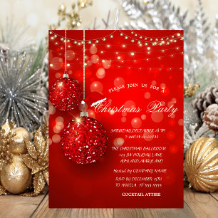 Christmas Balls Champagne Lights Company Party Invitation