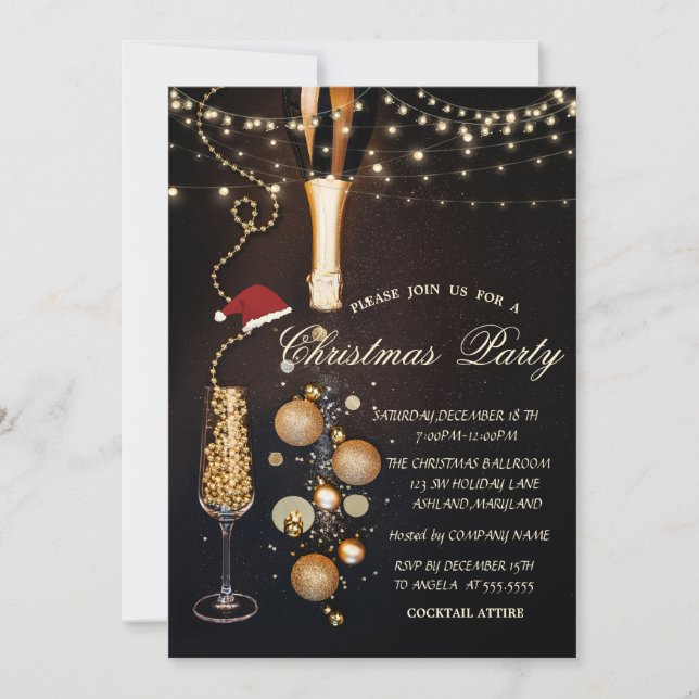 Christmas Balls Champagne Lights Company Party Invitation (Front)