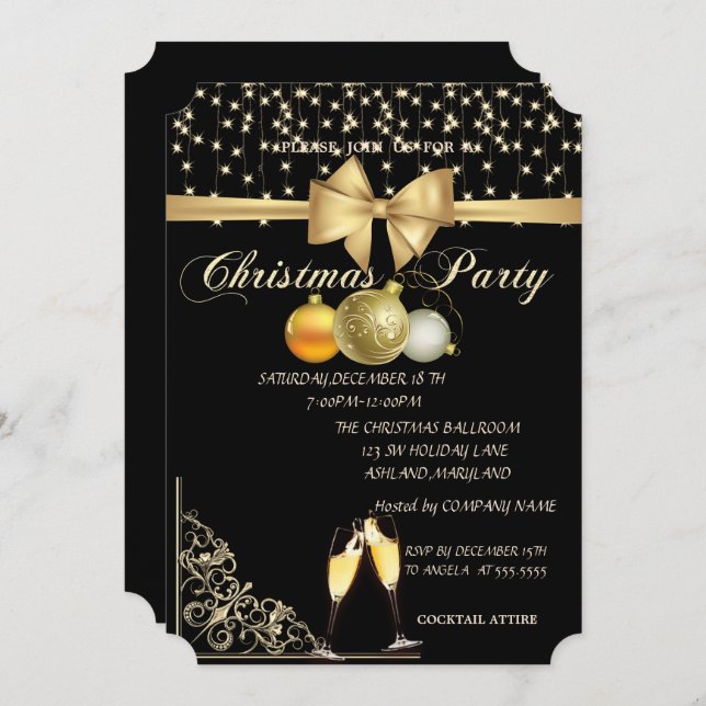 Christmas Balls,Glass,Bow Company Christmas Party Invitation (Front/Back)