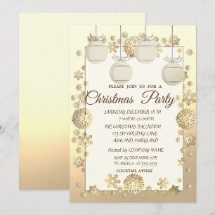 Christmas Balls,Gold  Corporate Christmas Party Invitation
