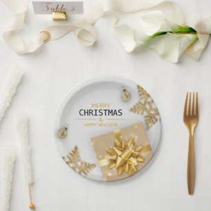 Christmas Balls Gold Gift Box Gold Snowflakes Paper Plate