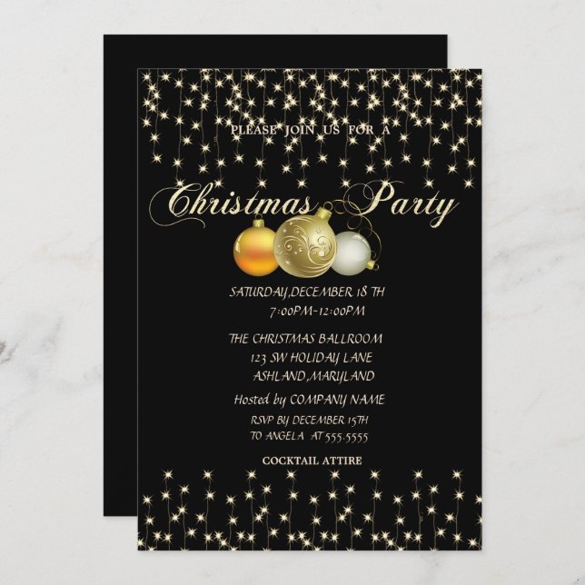 Christmas Balls,Lights,BlacCompany Christmas Party Invitation (Front/Back)