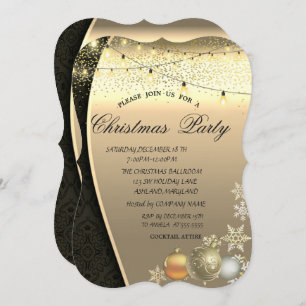 Christmas Balls,Lights Damask Christmas Party Invitation