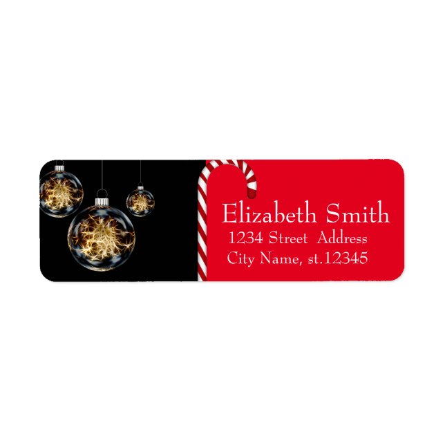 Christmas Balls,Lolly Stick,Black Red Return Address Label (Front)