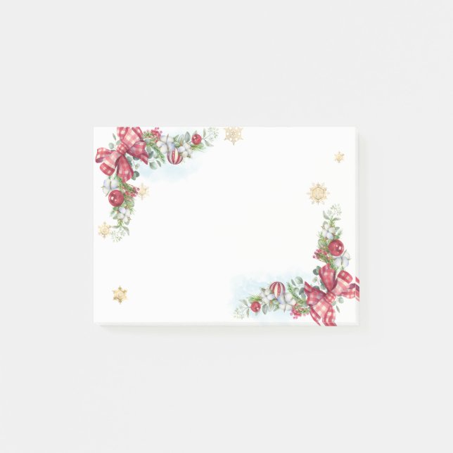 Christmas Balls,Pine Tree Branch Bow Post-it Notes (Front)