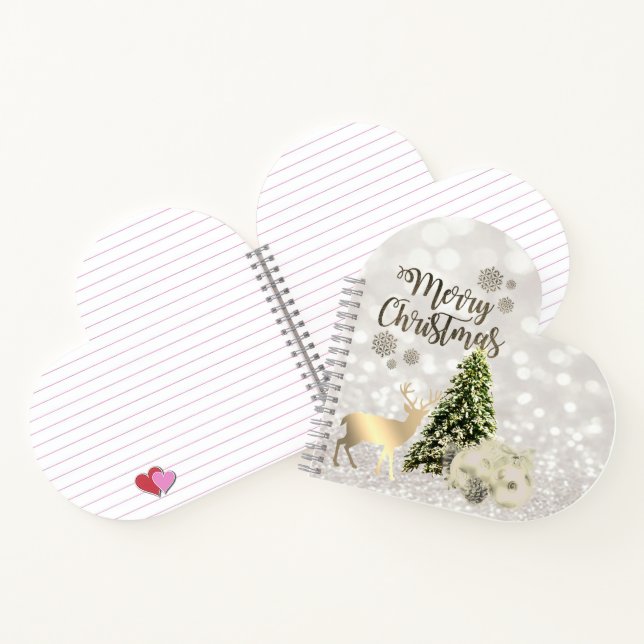 Christmas Balls,Pine Tree,Deer,Glittery Bokeh Notebook (Inside)