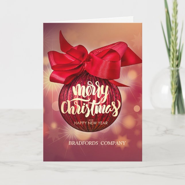 Christmas Balls Red Bokeh Christmas Company Holiday Card (Front)