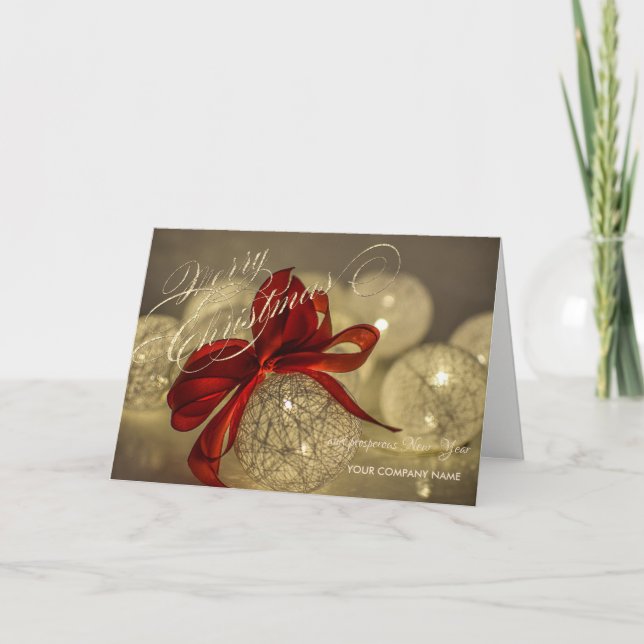 Christmas Balls Red Bow Company Greeting Holiday Card (Front)