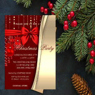 Christmas Balls,Red,Bow Corporated Party Invitation