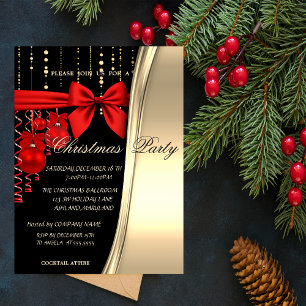 Christmas Balls,Red,Bow ,Gold Corporated Party Invitation