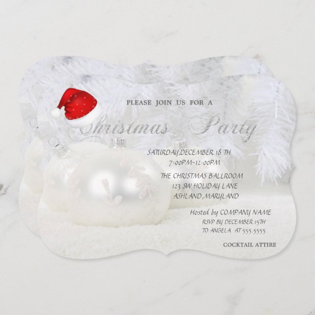 Christmas Balls,Santa Hat, Company Christmas Party Invitation (Front/Back)