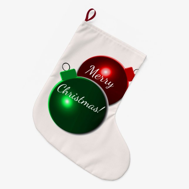 Christmas Balls Shiny Red & Green with greeting Large Christmas Stocking (Front (Hanging))