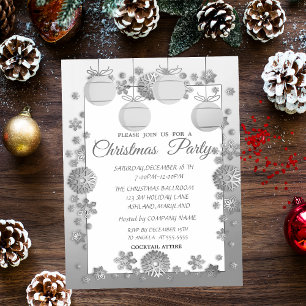 Christmas Balls,Silver Corporate Christmas Party Invitation