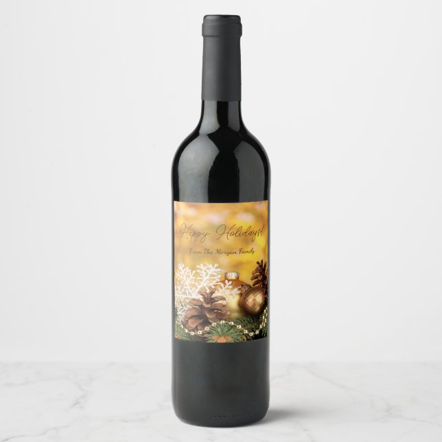 Christmas Balls Snowflake Pine Cones  Wine Label (Front)