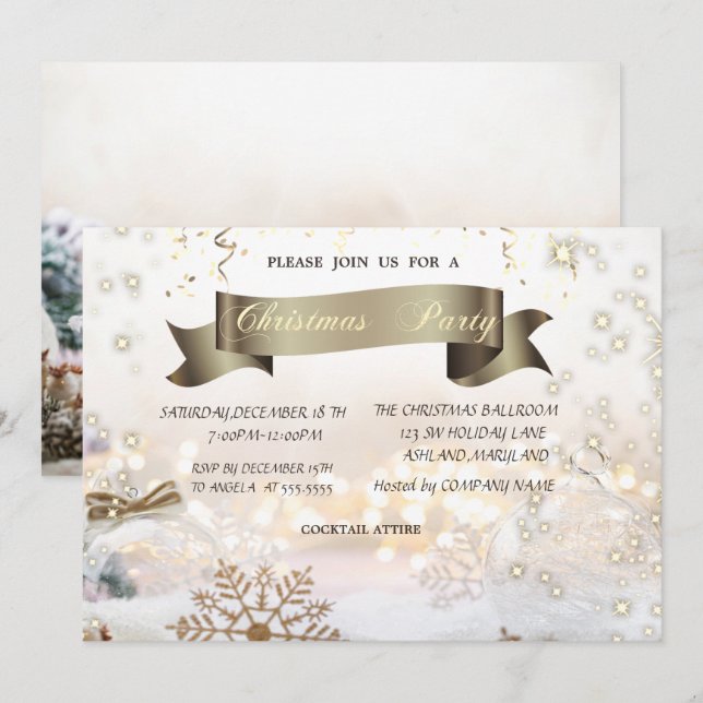  Christmas Balls Snowflakes Christmas Party Invitation (Front/Back)