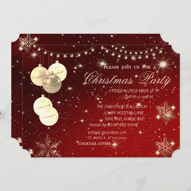Christmas Balls,Snowflakes,Company Christmas Party Invitation (Front/Back)