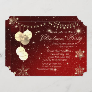 Christmas Balls,Snowflakes,Company Christmas Party Invitation