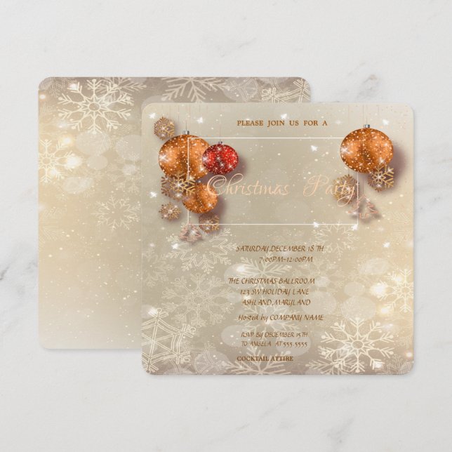 Christmas Balls, Snowflakes, Corporate  Party Invitation (Front/Back)
