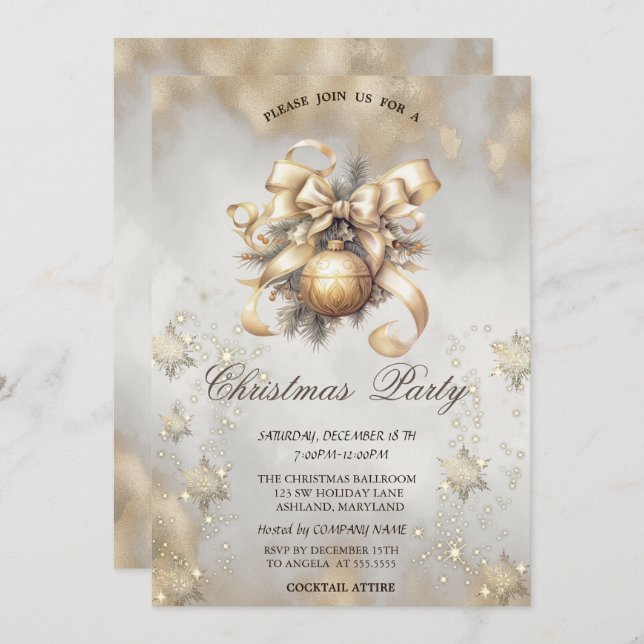 Christmas Balls Snowflakes Gold Touch Invitation (Front/Back)