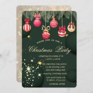 Christmas Balls Snowflakes Green Christmas Invitation
