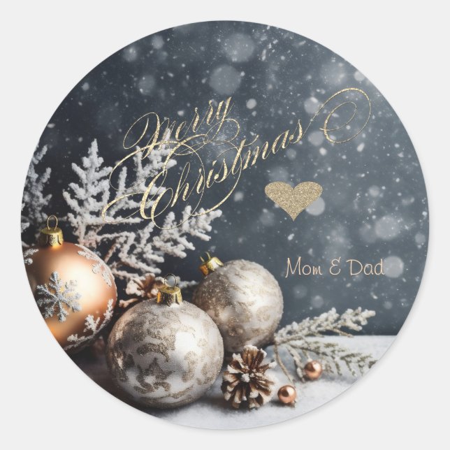 Christmas balls,Snowflakes,Snow,Grey Classic Round Sticker (Front)