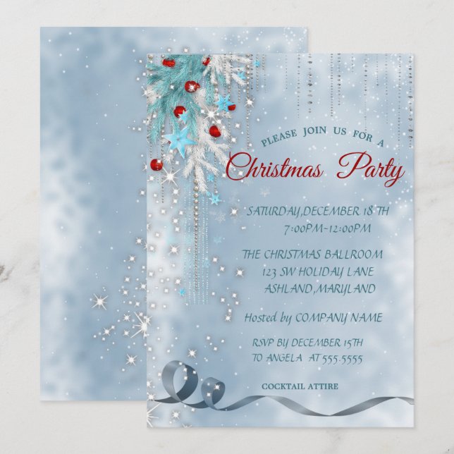 Christmas Balls,Snowflakes,Stars ,Corporated Party Invitation (Front/Back)
