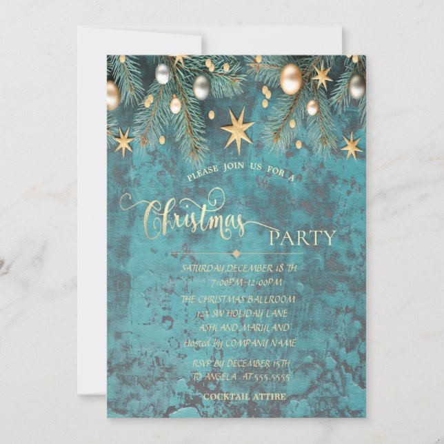 Christmas Balls,Stars Company Party Invitation (Front)