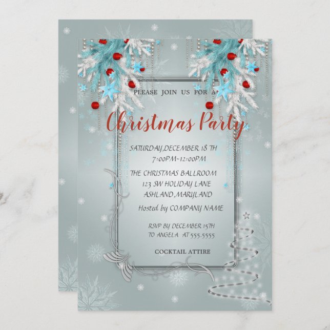 Christmas Balls, Tree, CorporateChristmas Party Invitation (Front/Back)