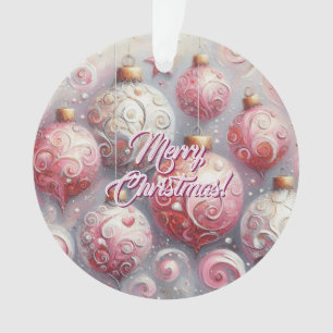 Christmas Balls Whimsical Swirls Pink White Grey Ornament