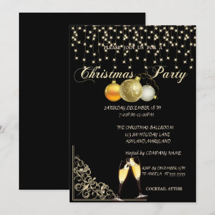 Christmas Balls,Wine Glass Company Christmas Party Invitation
