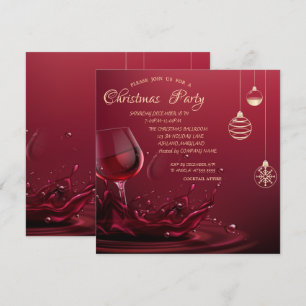 Christmas Balls,Wine Glass Corporate Christmas  Invitation