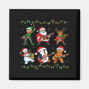 Christmas Band Santa Elf Reindeer Guitar Rock And Magnet