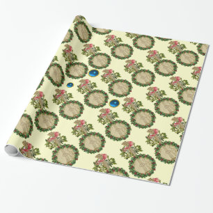 CHRISTMAS BANJO,MISTLETOES,HOLLY BERRIES,BLUE GEMS WRAPPING PAPER