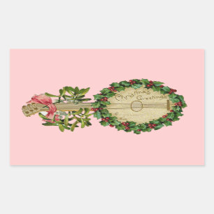 CHRISTMAS BANJO WITH MISTLETOES AND HOLLY BERRIES RECTANGULAR STICKER