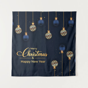 Christmas banner blue gold decoration holiday tapestry