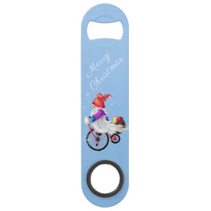 Christmas Bar Key  Gift Gnome with Bike and Gifts